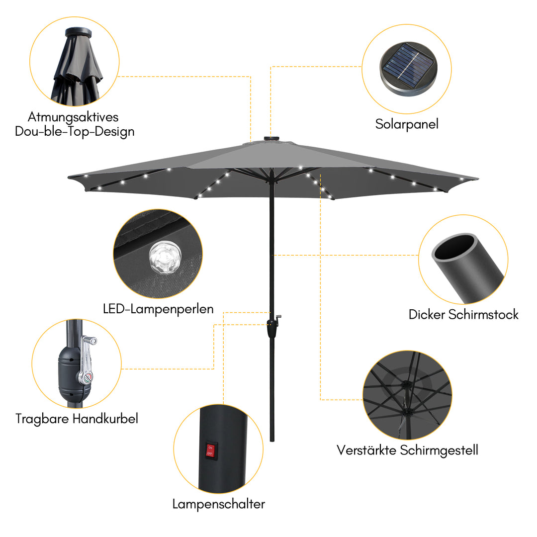 Sonnewelt Sonnenschirm 3.5m mit LED Solar Garten