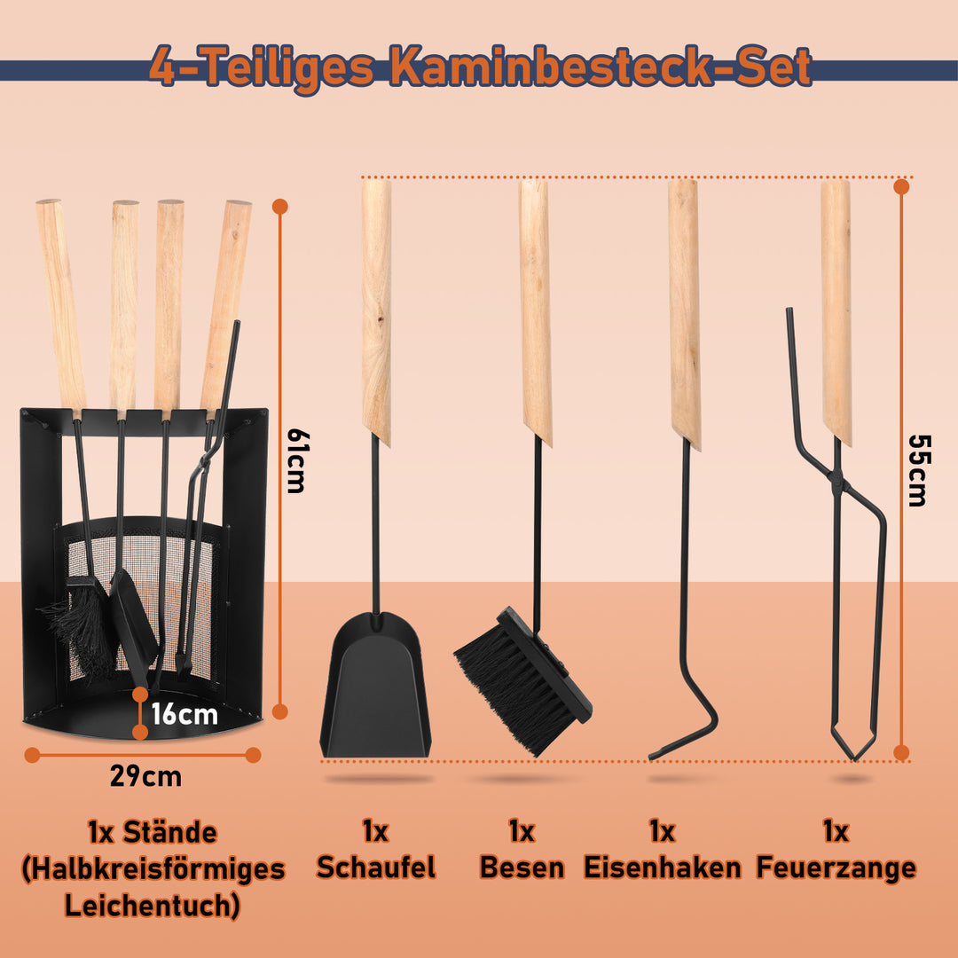 Sonnewelt Kaminbesteck 4-teiliges Kaminbesteck Set Holzgriff