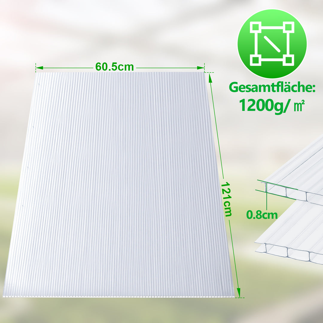 Sonnewelt Polycarbonat Hohlkammerstegplatten 8mm 5 Stück für Gewächshaus
