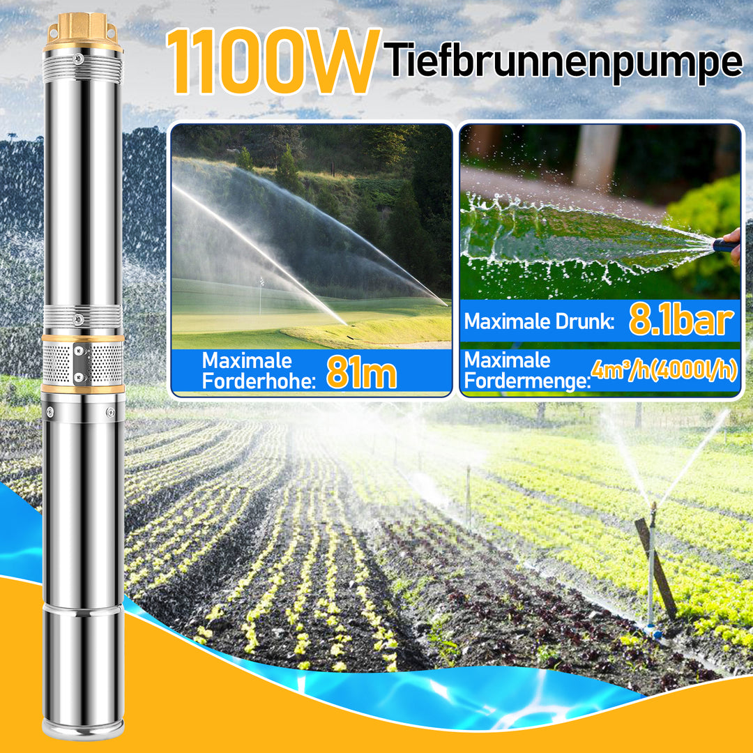 Sonnewelt Tiefbrunnenpumpe für Gartenbewässerung Edelstahl