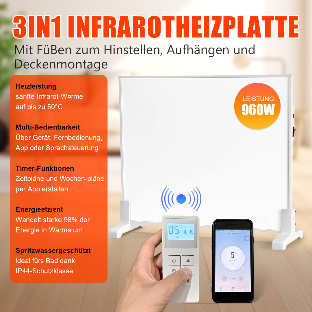 Sonnewelt Infrarotheizung Thermostat APP Fernbedienung 300-1200 W