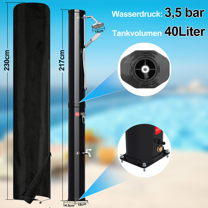 Sonnewelt 40L Solardusche Gartendusche Inkl. Schutzhaube und Handbrause