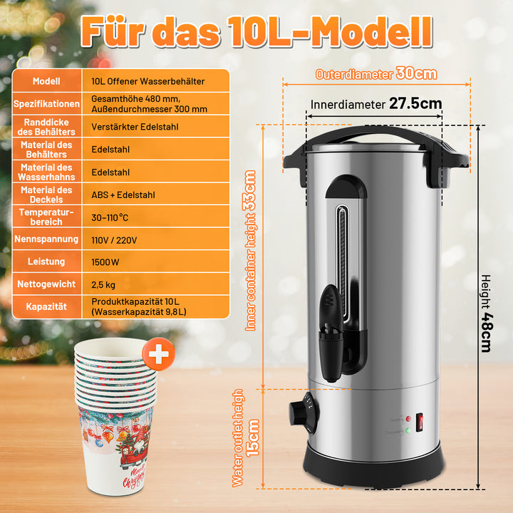 Sonnewelt 10 L Glühweinkocher Glühweinkessel inkl. 10 Tassen, Kupferfarbe