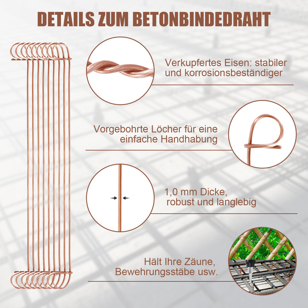 Sonnewelt Rödeldraht Ø1,0 x 100 mm/140mm Betonbindedraht 1000 Stk