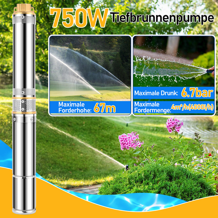 Sonnewelt Tiefbrunnenpumpe für Gartenbewässerung Edelstahl