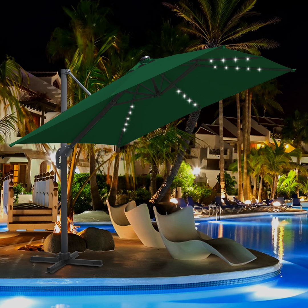Sonnewelt Ampelschirm 300 x 300 cm Sonnenschirm 360° Drehbar mit Solar-LED