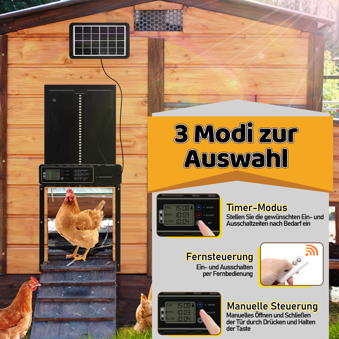 Sonnewelt Hühnerklappe Automatische Solar mit LED Display und Fernbedienung