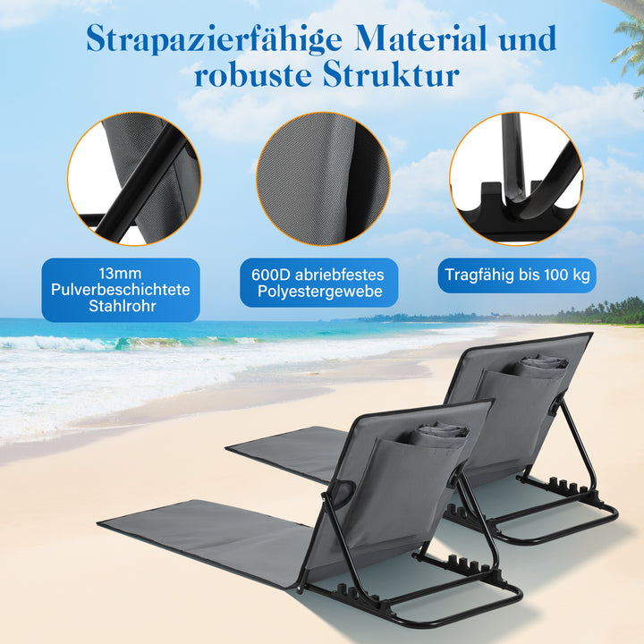 Sonnewelt Strandliegen Tragbar Strandmatte mit Einstellbar Höhe 145cm