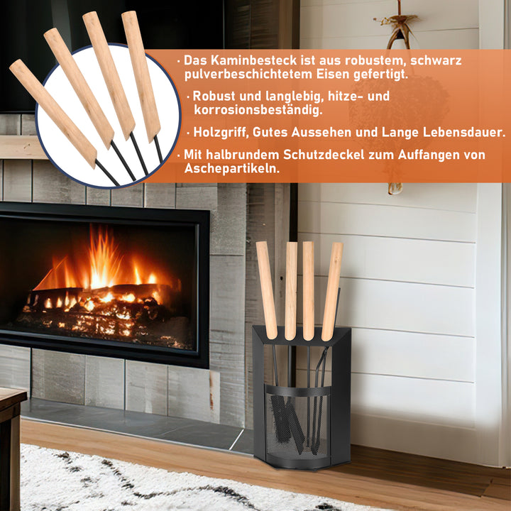 Sonnewelt Kaminbesteck 4-teiliges Kaminbesteck Set Holzgriff