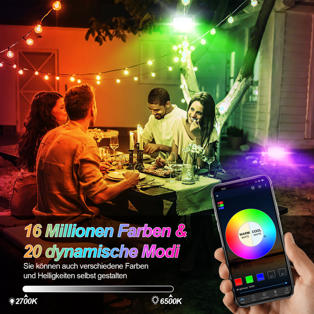 Sonnewelt RGB LED Strahler 50W 2 Stück Bluetooth APP-Steuerung