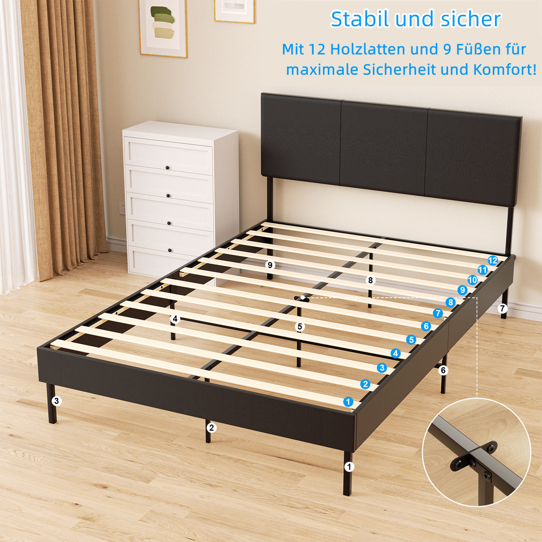 Sonnewelt Polsterbett Bettgestell mit Kopfteil Leder
