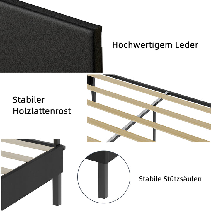 Sonnewelt Polsterbett Bettgestell mit Kopfteil Leder