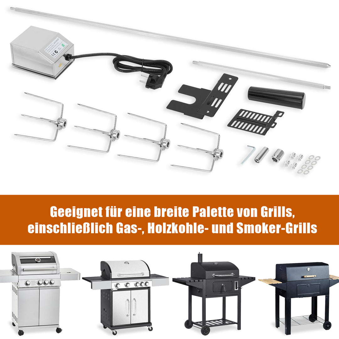 Sonnewelt BBQ Grillspieß Edelstahl Motor 4x Fleischnadel