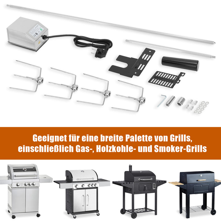 Sonnewelt BBQ Grillspieß Edelstahl Motor 4x Fleischnadel
