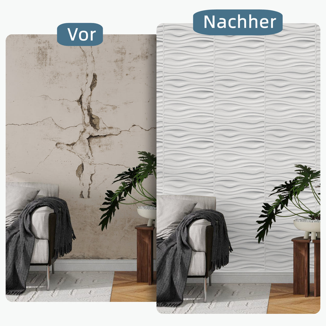 Sonnewelt 3D Wandpaneele 12 Stück 50x50cm Wellig Weiß