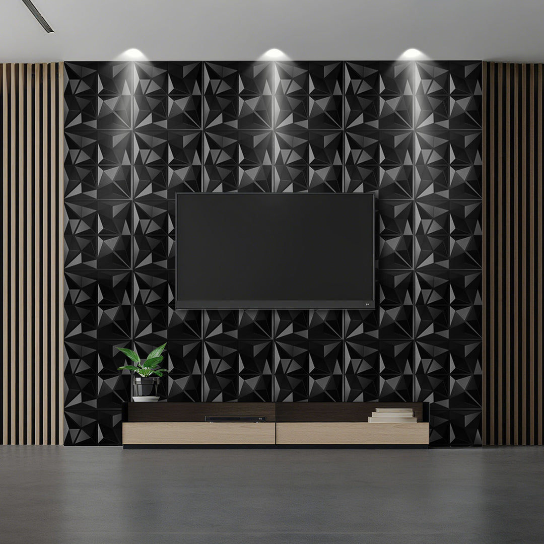 Sonnewelt 3D Wandpaneele 12 Stück 30x30cm Rund Diamant Schwarz