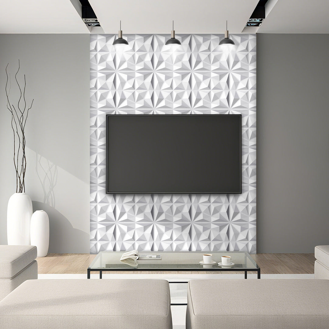 Sonnewelt 3D Wandpaneele 12 Stück 50x50cm Rund Diamant Weiß