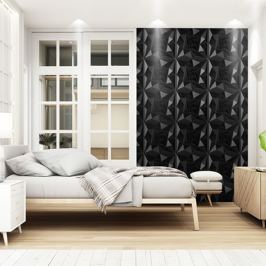 Sonnewelt 3D Wandpaneele 12 Stück 30x30cm Quadrat Diamant Schwarz