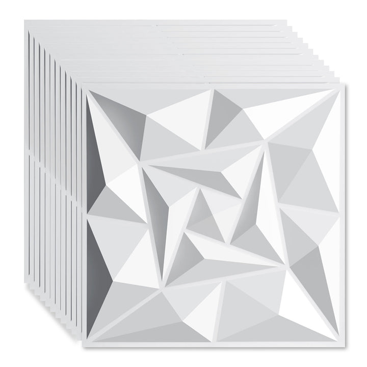 Sonnewelt 3D Wandpaneele 12 Stück 30x30cm Quadrat Diamant Weiß
