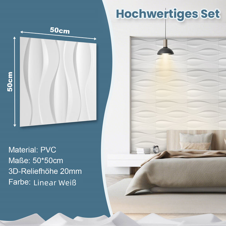Sonnewelt 3D Wandpaneele 12 Stück 50x50 cm Linear Weiß