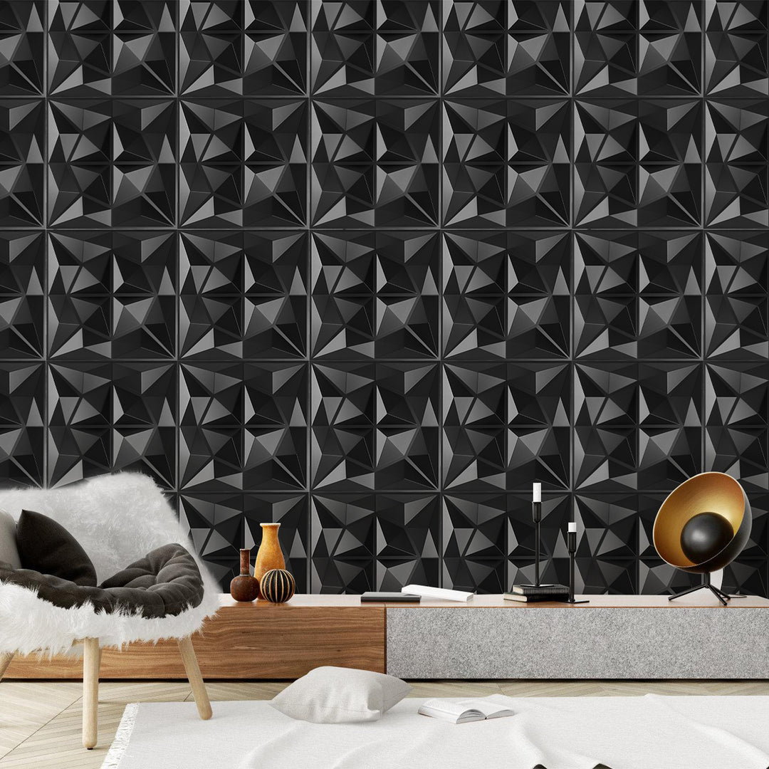 Sonnewelt 3D Wandpaneele 12 Stück 30x30cm Rund Diamant Schwarz