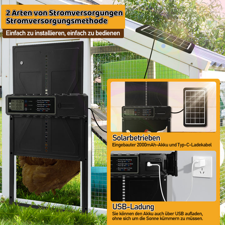 Sonnewelt Hühnerklappe Automatische Solar mit LED Display und Fernbedienung
