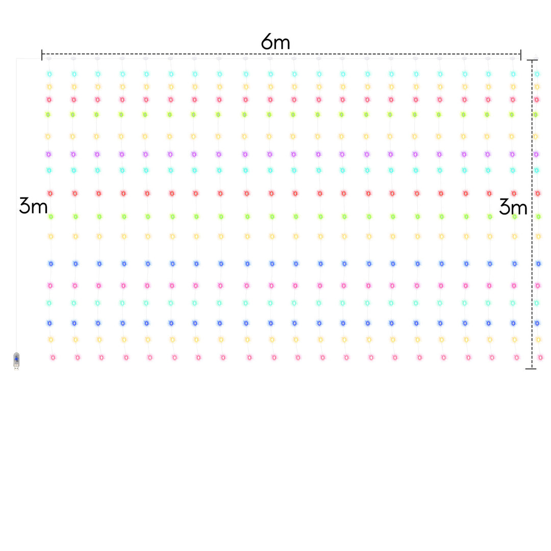 Sonnewelt LED Lichtervorhang 3x3m/3x6m Warmweiß/Farbe