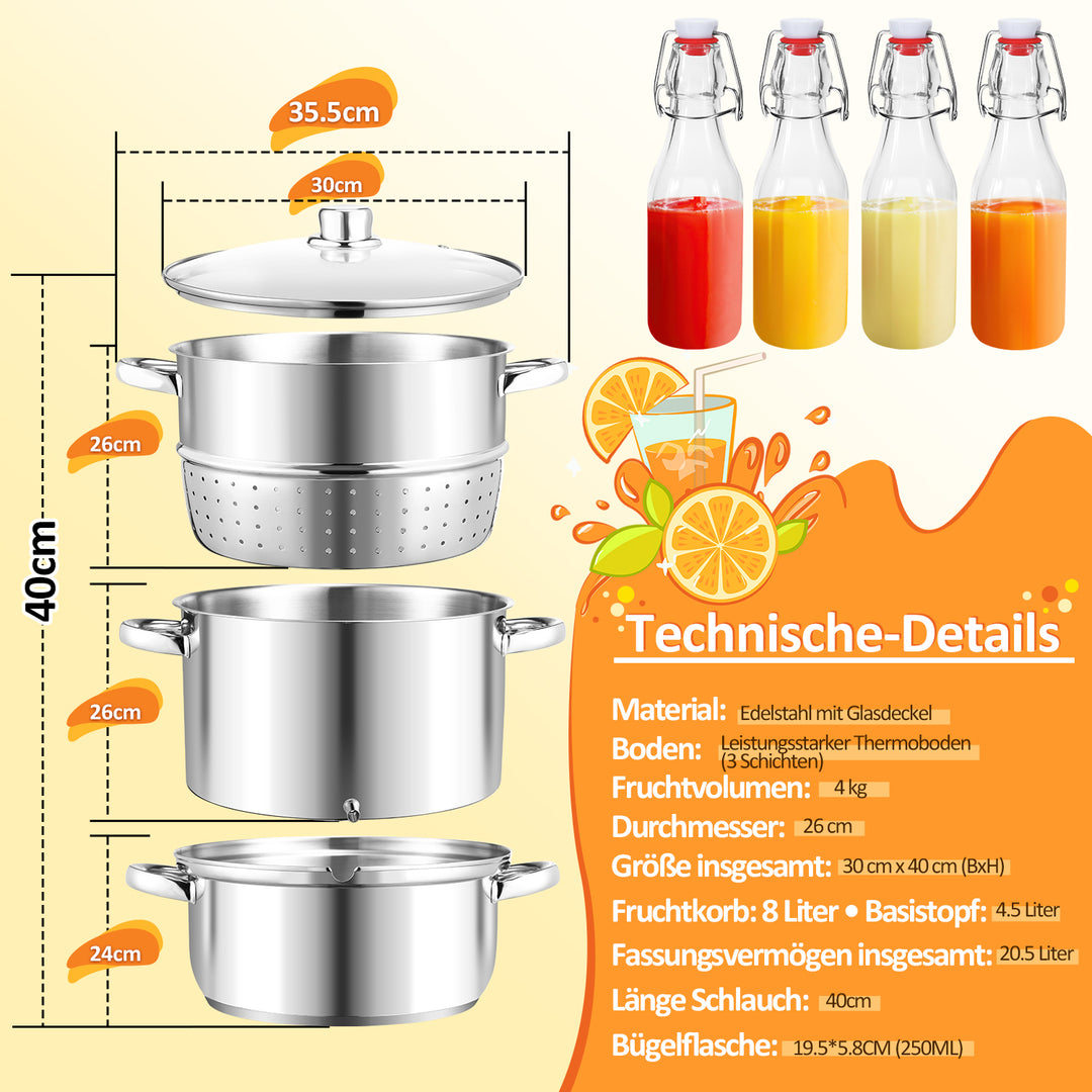 Sonnewelt Dampfentsafter 8L Edelstahl Fruchtentsafter