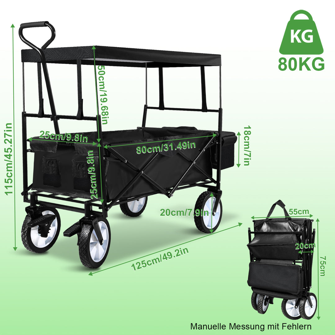 Sonnewelt Bollerwagen Transportwagen mit Dach Faltbar 80kg Belastbarkeit