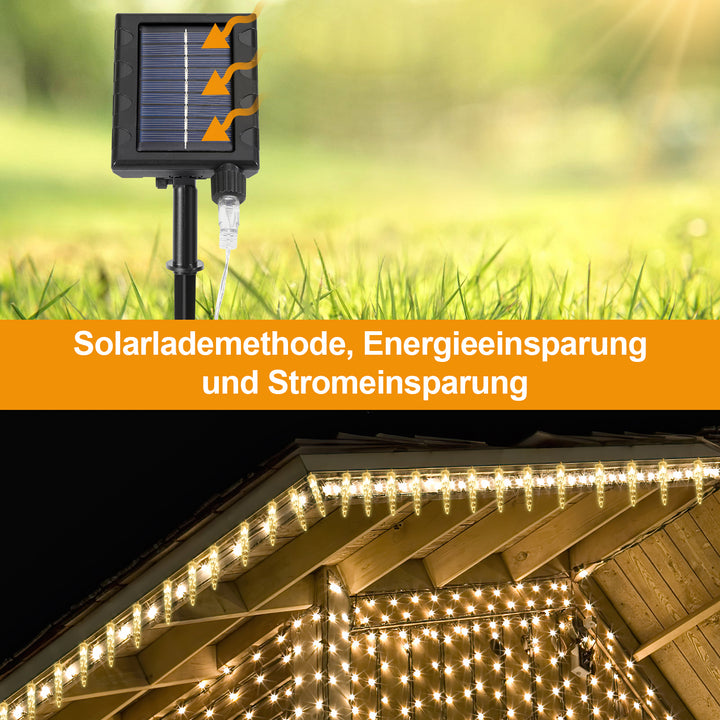 Sonnewelt Solar Eiszapfen Lichterkette mit Fernbedienung 10m