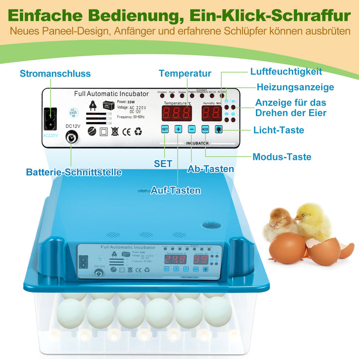 Sonnewelt Brutautomat Vollautomatisch Inkubator für Hühner 36 Eier