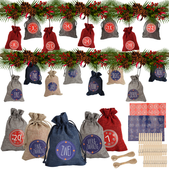 Sonnewelt Adventskalender DIY Jutesäckchen 24 Stück