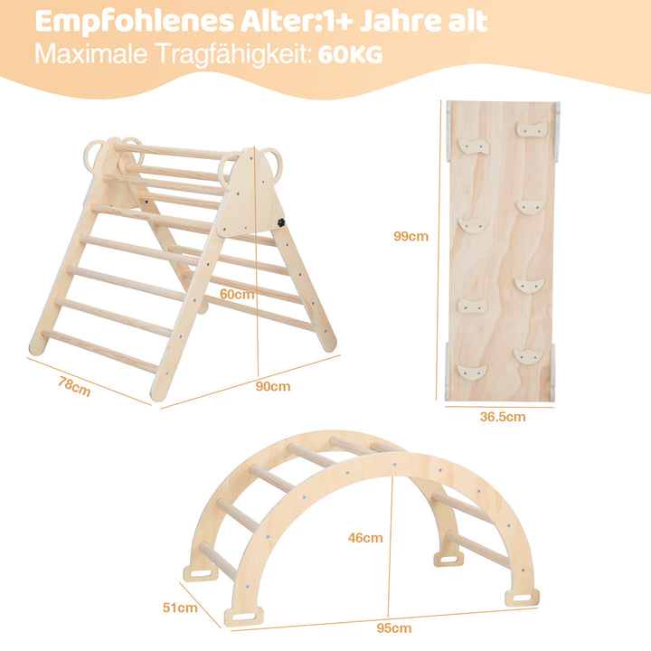 Sonnewelt Klettergerüst Indoor 3-in-1  mit Bogen/Rutsche/Dreieck
