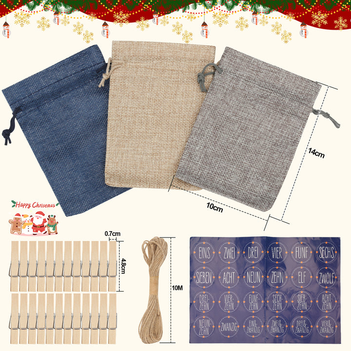 Sonnewelt Adventskalender DIY Jutesäckchen 24 Stück