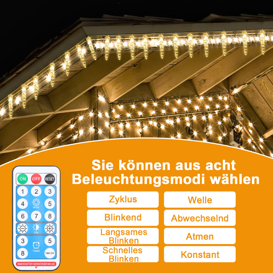 Sonnewelt Solar Eiszapfen Lichterkette mit Fernbedienung 10m