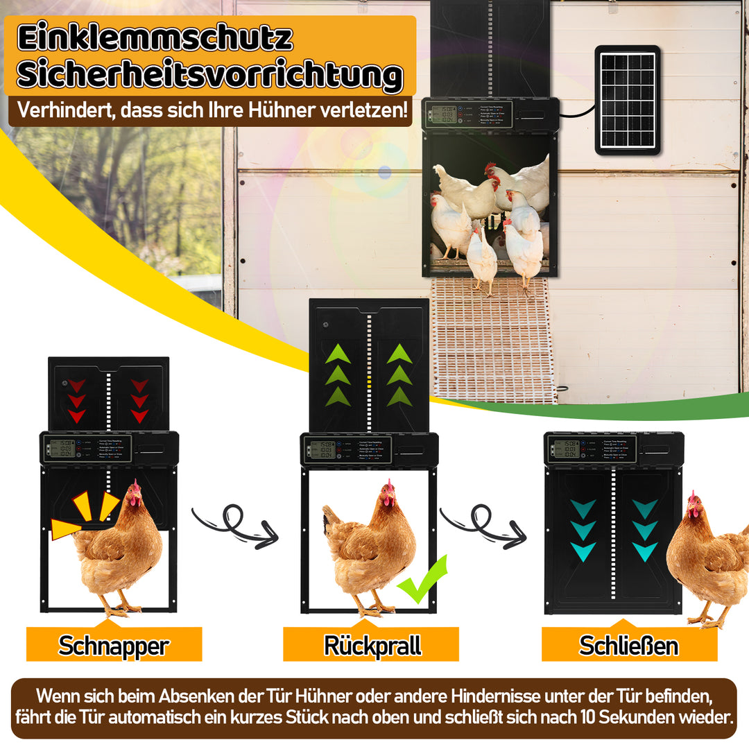 Sonnewelt Hühnerklappe Automatische Solar mit LED Display und Fernbedienung