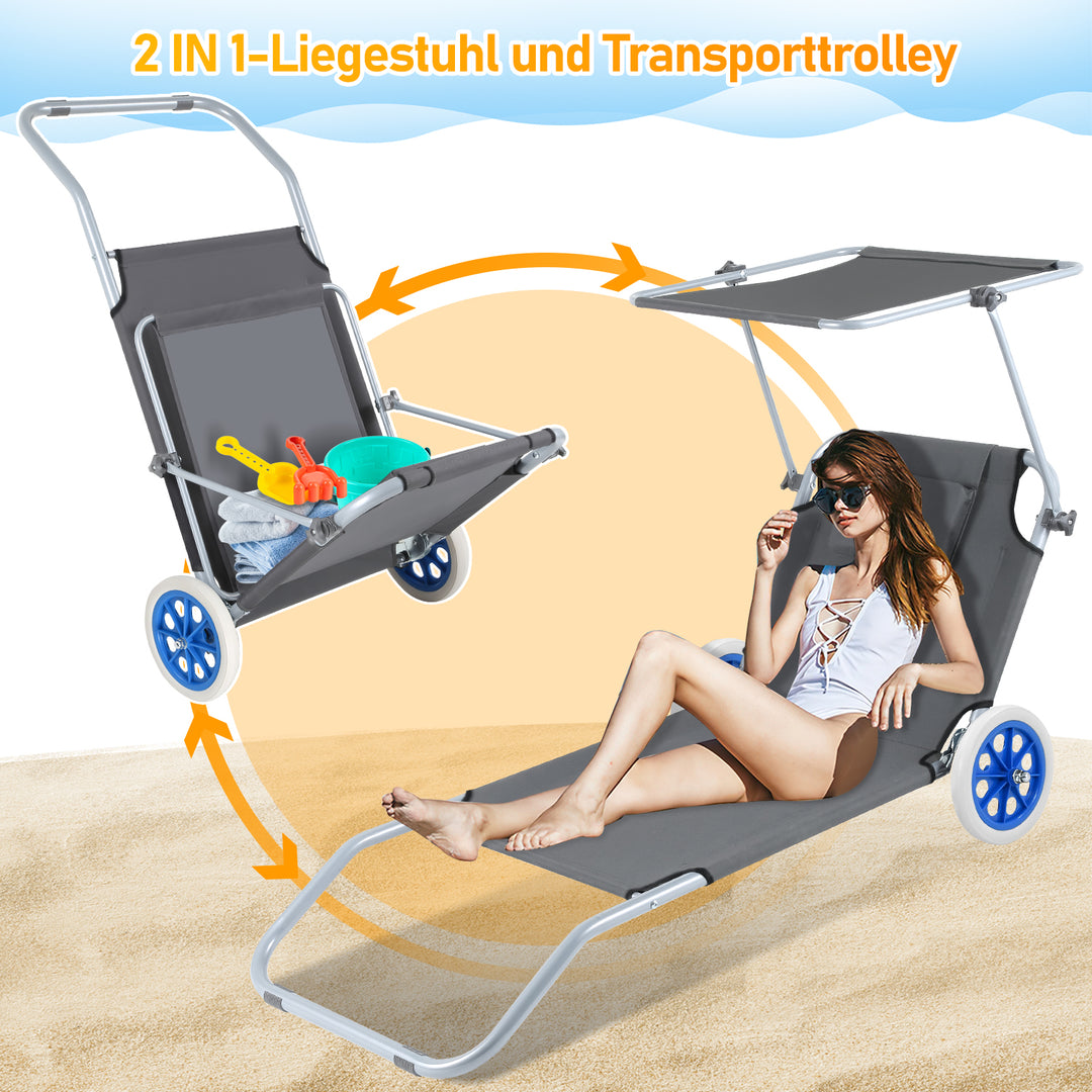 Sonnewelt 2X Sonnenliege klappbar Aluminium mit Rollen und Sonnendach