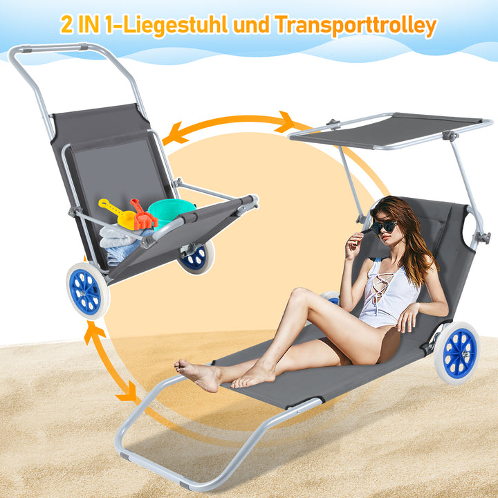 Sonnewelt 2X Sonnenliege klappbar Aluminium mit Rollen und Sonnendach