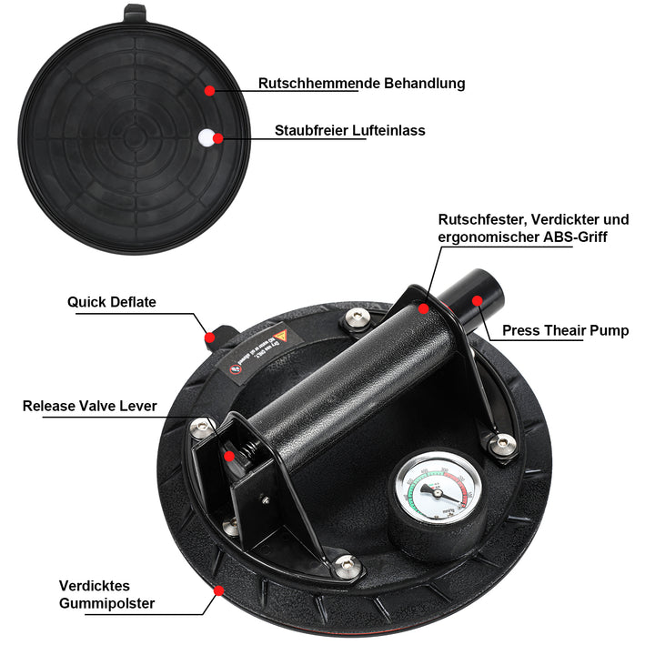 Sonnewelt Saugheber Saugnapfhalter mit Druckanzeige 1 Stück max.100KG