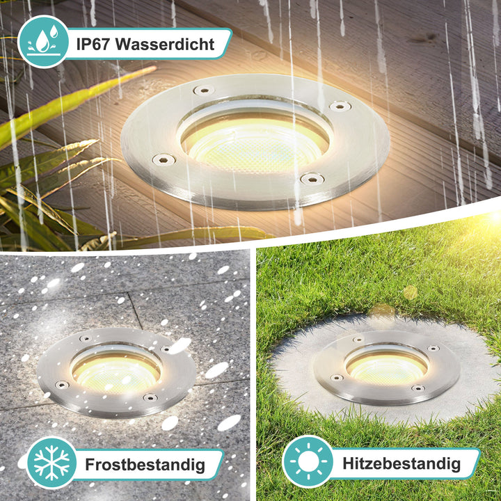 Sonnewelt LED Bodeneinbaustrahler 3W Warmweiß mit Mattierten Ersatzlinsen