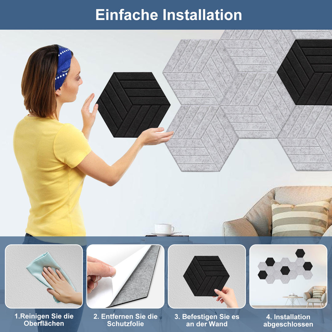 Sonnewelt Akustikplatten Wandpaneele Selbstklebend 12/18 Stück Hexagonal Schlieren