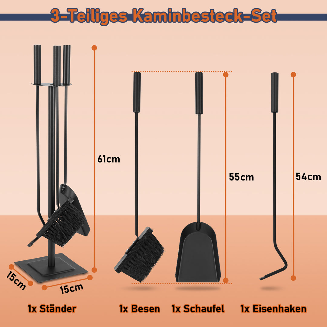 Sonnewelt Kaminbesteck 3 teilig Edelstahl Kaminbesteck Set