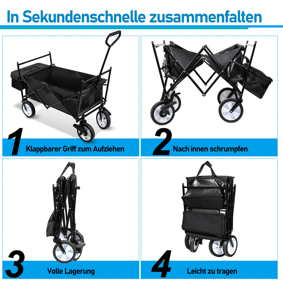 Sonnewelt Bollerwagen Transportwagen mit Dach Faltbar 80kg Belastbarkeit