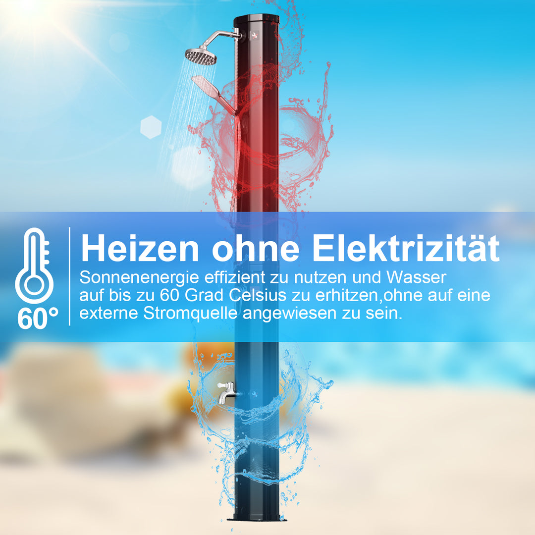 Sonnewelt 40L Solardusche Gartendusche Inkl. Schutzhaube und Handbrause