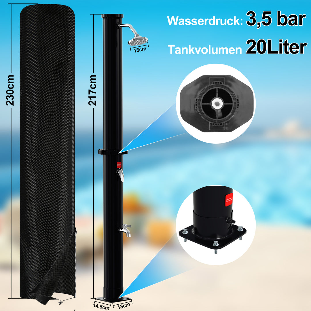 Sonnewelt 20L Solardusche mit Duschkopf und Schutzabdeckung