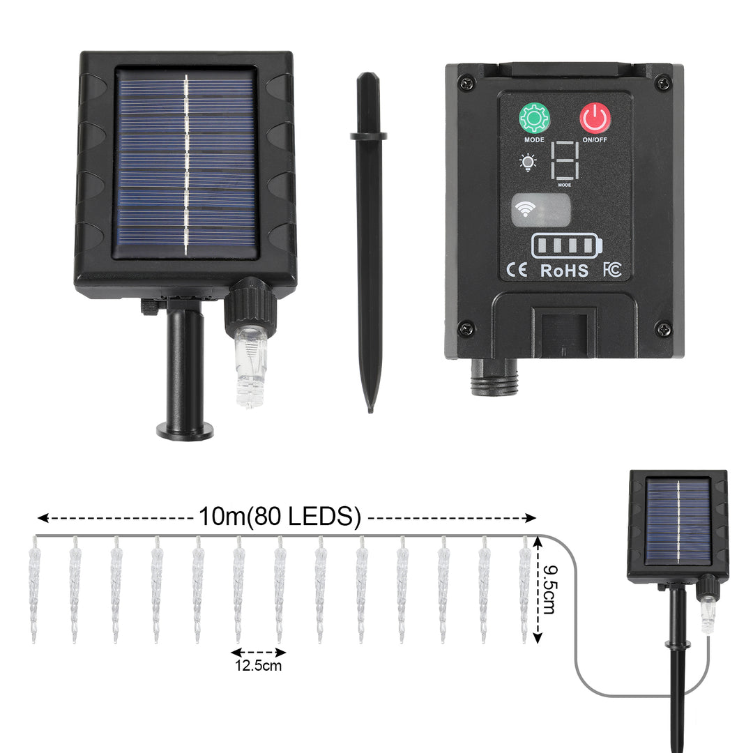 Sonnewelt Solar Eiszapfen Lichterkette mit Fernbedienung 10m