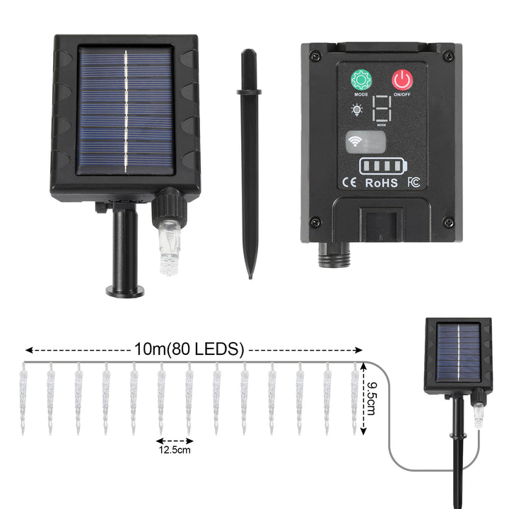 Sonnewelt Solar Eiszapfen Lichterkette mit Fernbedienung 10m