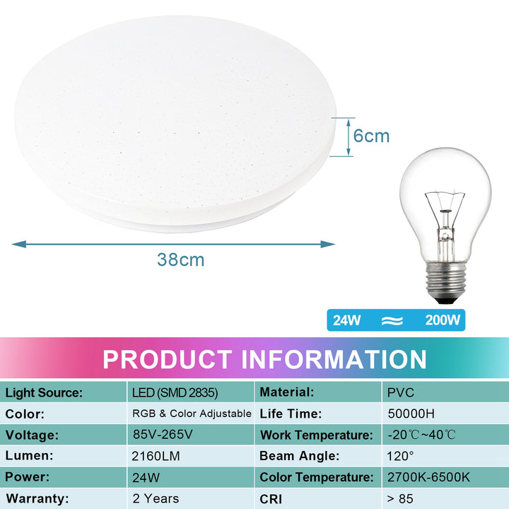 Sonnewelt 24W LED Deckenleuchte RGB mit Sternenhimmel-Effekt