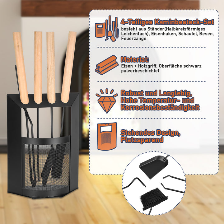 Sonnewelt Kaminbesteck 4-teiliges Kaminbesteck Set Holzgriff