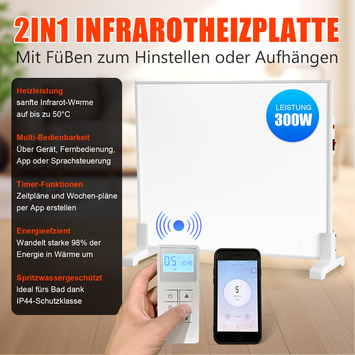 Sonnewelt Infrarotheizung Thermostat APP Fernbedienung 300-1200 W